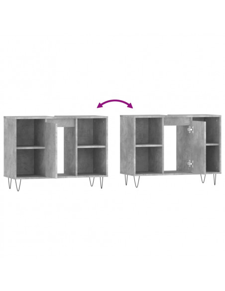 Armadietto da Bagno Grigio Cemento 80x33x60cm Legno Multistrato