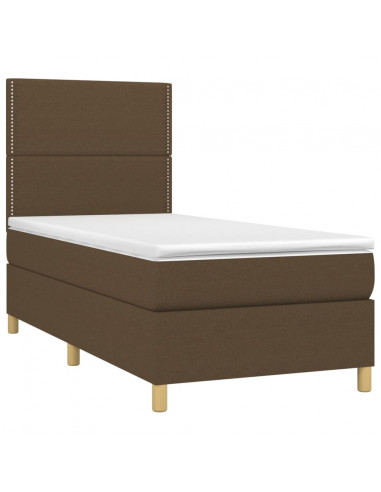 Letto a Molle Materasso e LED Marrone Scuro 80x200cm in Tessuto