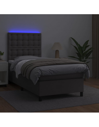 Giroletto Molle con Materasso e LED Grigio 90x190cm Similpelle