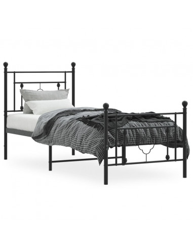 Giroletto con Testiera e Pediera Metallo Nero 75x190 cm