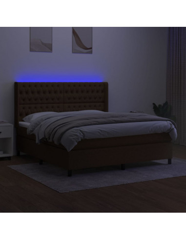Letto a Molle Materasso e LED MarroneScuro 180x200cm in Tessuto