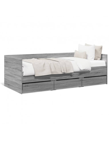 Divano Letto con Cassetti Grigio Sonoma 90x190 cm Multistrato