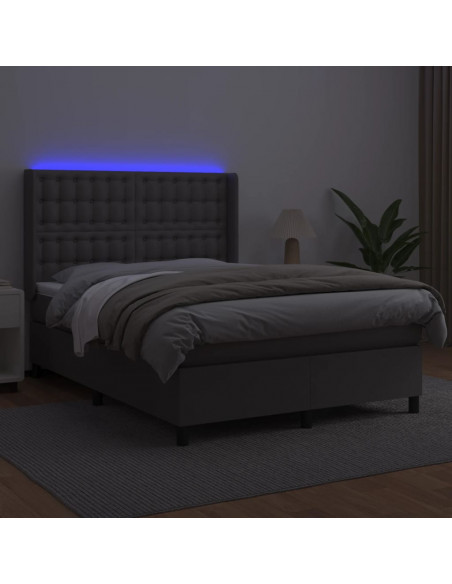 Giroletto Molle con Materasso e LED Grigio 140x200cm Similpelle