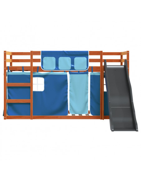 Letto a Castello con Scivolo e Tende Blu 90x190 cm