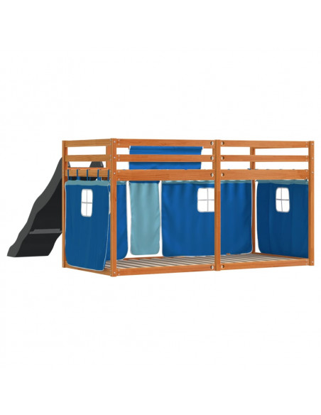 Letto a Castello con Scivolo e Tende Blu 90x190 cm