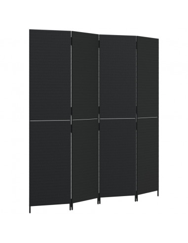 Divisorio per Ambienti a 4 Pannelli Nero in Polyrattan