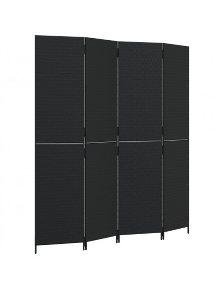 Divisorio per Ambienti a 4 Pannelli Nero in Polyrattan
