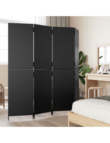 Divisorio per Ambienti a 4 Pannelli Nero in Polyrattan