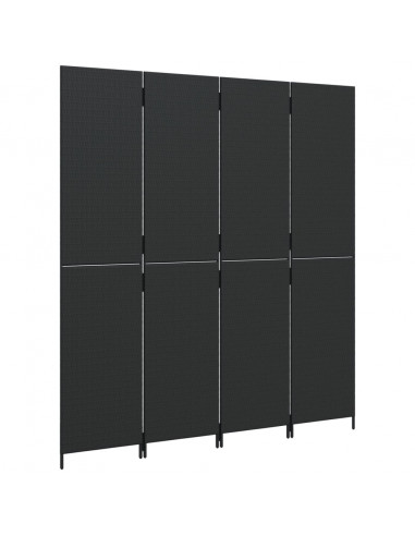 Divisorio per Ambienti a 4 Pannelli Nero in Polyrattan