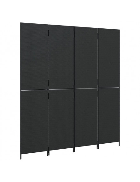 Divisorio per Ambienti a 4 Pannelli Nero in Polyrattan