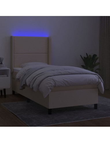 Letto a Molle con Materasso e LED Crema 100x200cm in Tessuto