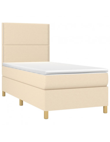 Letto a Molle con Materasso e LED Crema 90x200 cm in Tessuto