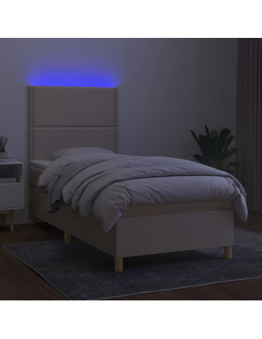 Letto a Molle con Materasso e LED Crema 90x200 cm in Tessuto