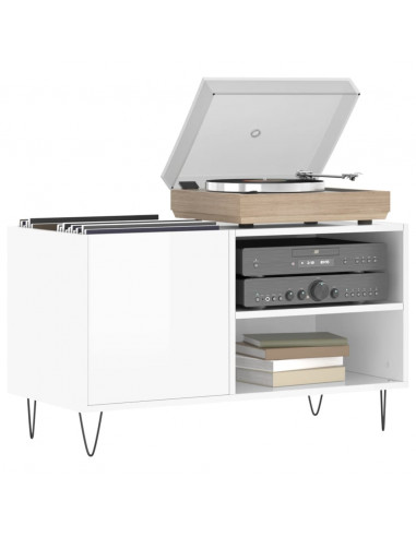 Mobile Porta Dischi Bianco Lucido 85x38x48 cm Legno Multistrato