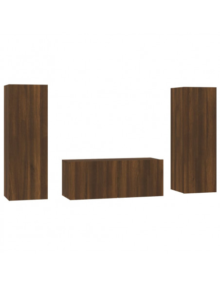 Set Mobili Porta TV 3 pz Rovere Marrone in Legno Multistrato