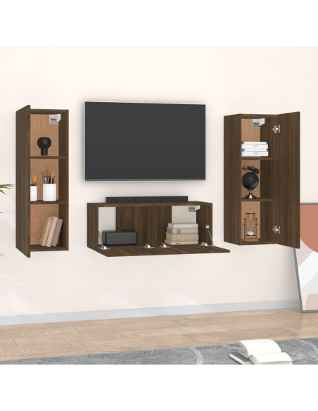 Set Mobili Porta TV 3 pz Rovere Marrone in Legno Multistrato