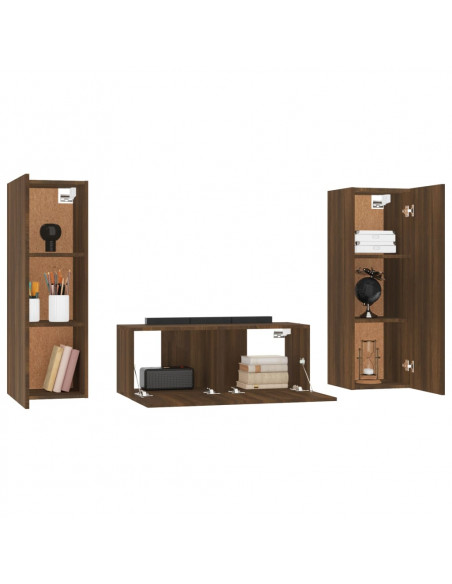 Set Mobili Porta TV 3 pz Rovere Marrone in Legno Multistrato