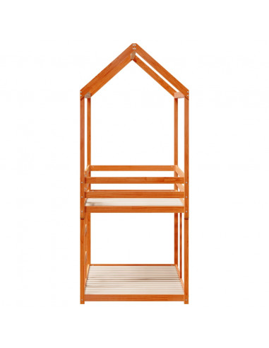 Letto a Castello con Tetto Cera 80x200 cm Legno Massello Pino