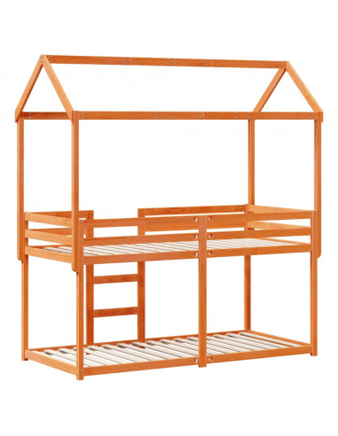 Letto a Castello con Tetto Cera 80x200 cm Legno Massello Pino