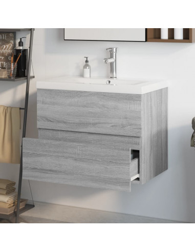 Mobile Bagno e Lavabo Integrato Grigio Sonoma Legno Multistrato