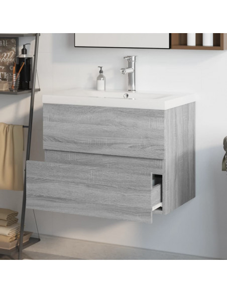 Mobile Bagno e Lavabo Integrato Grigio Sonoma Legno Multistrato