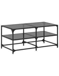 Tavolino con Piano in Vetro Nero 98,5x50x45 cm Acciaio 2