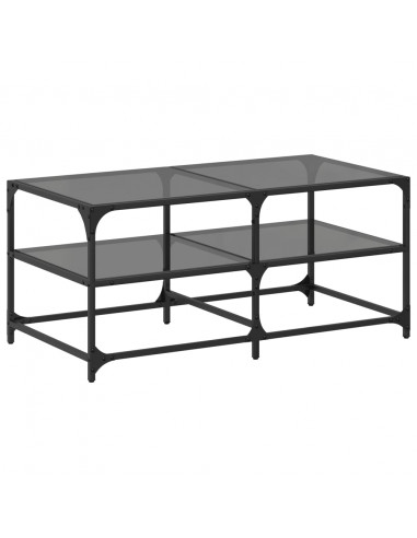 Tavolino con Piano in Vetro Nero 98,5x50x45 cm Acciaio