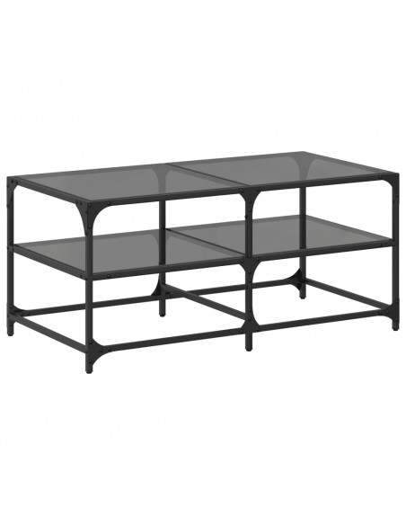 Tavolino con Piano in Vetro Nero 98,5x50x45 cm Acciaio