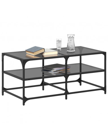 Tavolino con Piano in Vetro Nero 98,5x50x45 cm Acciaio