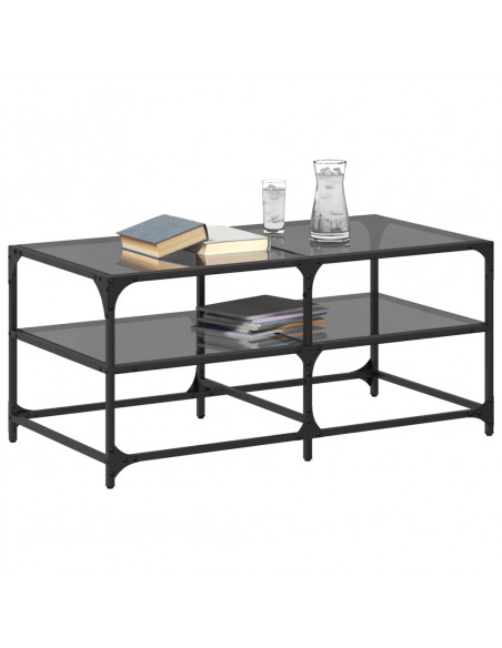 Tavolino con Piano in Vetro Nero 98,5x50x45 cm Acciaio
