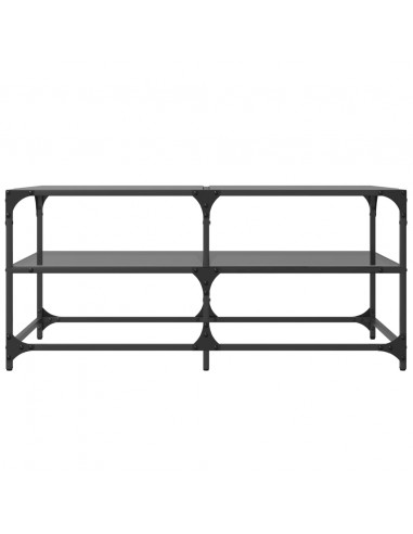 Tavolino con Piano in Vetro Nero 98,5x50x45 cm Acciaio