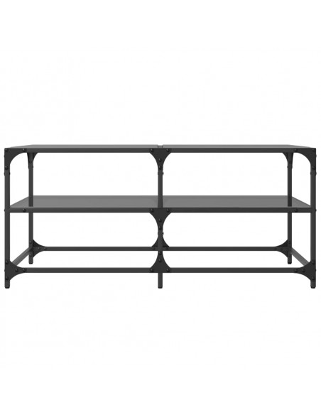 Tavolino con Piano in Vetro Nero 98,5x50x45 cm Acciaio