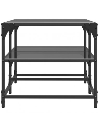 Tavolino con Piano in Vetro Nero 98,5x50x45 cm Acciaio