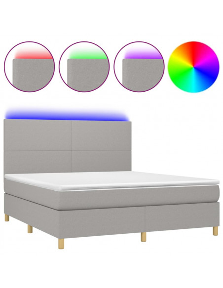 Letto a Molle Materasso e LED Grigio Chiaro 160x200 cm Tessuto