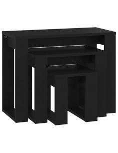 Tavolini Impilabili 3 pz Neri in Legno Multistrato 2