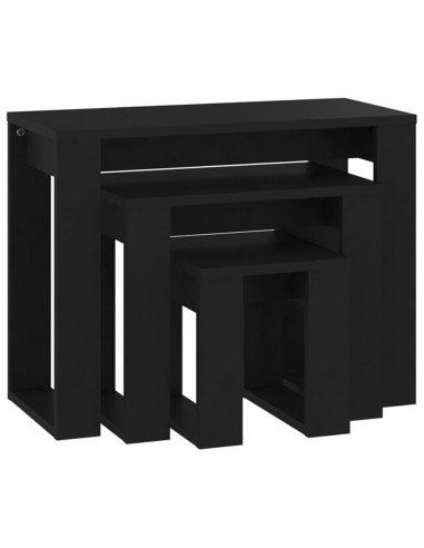 Tavolini Impilabili 3 pz Neri in Legno Multistrato