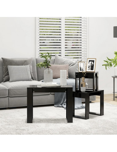 Tavolini Impilabili 3 pz Neri in Legno Multistrato