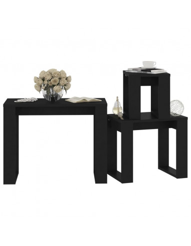 Tavolini Impilabili 3 pz Neri in Legno Multistrato