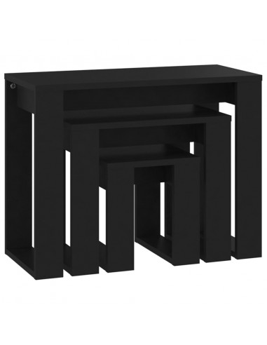 Tavolini Impilabili 3 pz Neri in Legno Multistrato