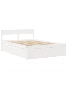 Letto Cassetti e Materasso Bianco 140x190cm Legno Massello Pino 2