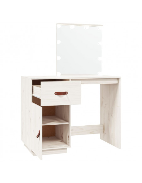 Toeletta con LED Bianca 95x50x133,5cm in Legno Massello di Pino