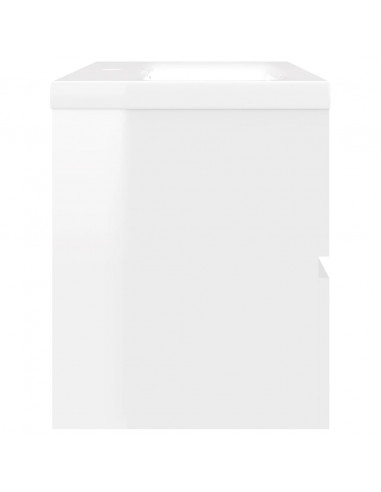 Mobile con Lavabo Integrato Bianco Lucido in Legno Multistrato