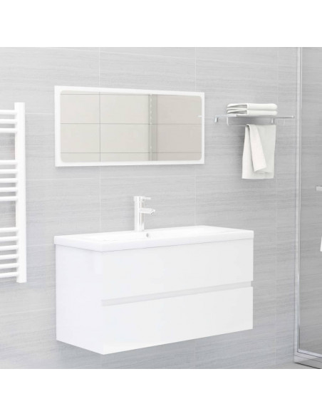 Mobile con Lavabo Integrato Bianco Lucido in Legno Multistrato