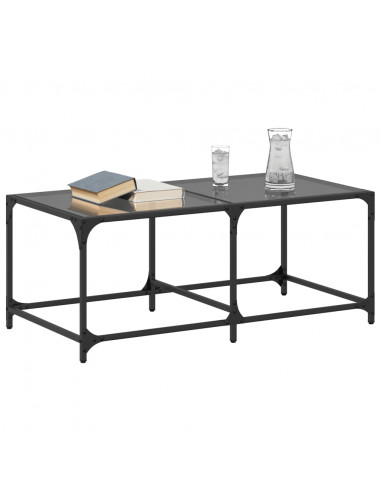 Tavolino con Piano in Vetro Nero 98,5x50x40 cm Acciaio