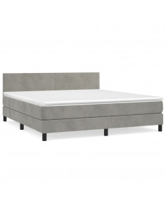 Giroletto a Molle con Materasso Grigio Chiaro 160x200cm Velluto 2