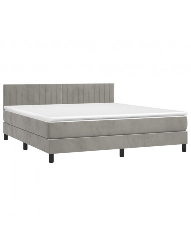 Giroletto a Molle con Materasso Grigio Chiaro 180x200cm Velluto