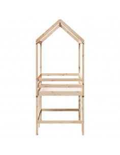 Letto Soppalco con Scala e Tetto 80x200 cm Legno Massello Pino 2