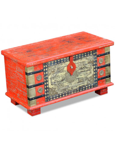 Baule Rosso in Legno di Mango 80x40x45 cm