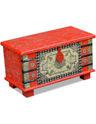 Baule Rosso in Legno di Mango 80x40x45 cm