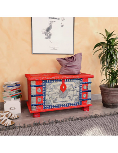 Baule Rosso in Legno di Mango 80x40x45 cm